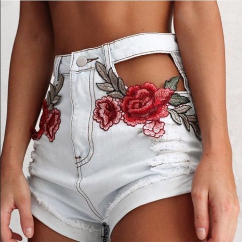 High waisted Floral Cutout Shorts